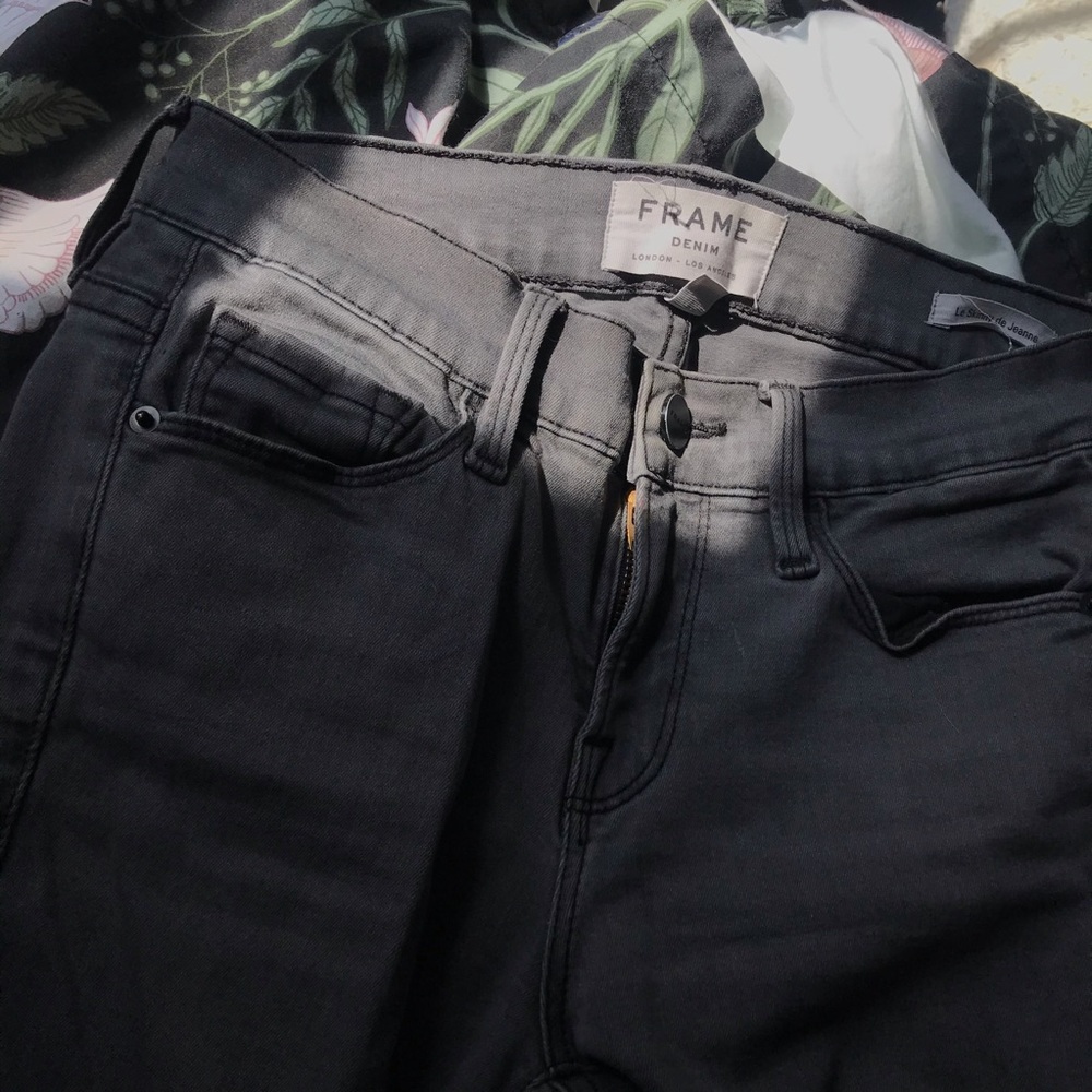 Frame Denim Gray Distressed Skinny Jeans